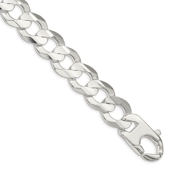 15.8mm Sterling Silver Solid Concave Beveled Curb Chain Necklace 24 In